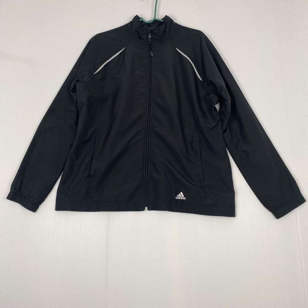 Vintage Adidas Jacket Women's XL Full Zip Mesh Lining Vented Striped Windbreaker
